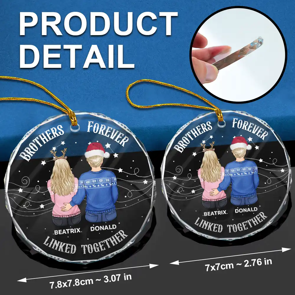 Brother Sister Forever Linked Together - Personalized Circle Glass Ornament - Image 6