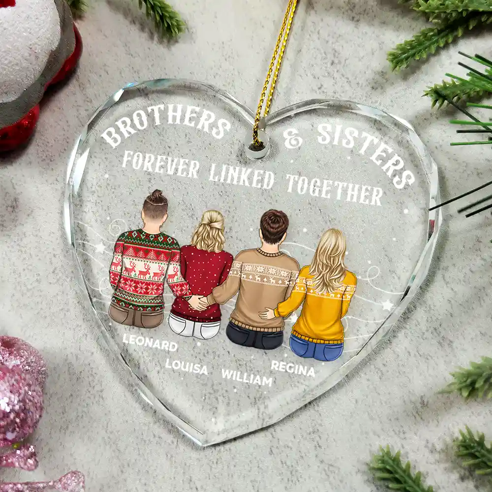 Brother Sister Forever Linked Together - Personalized Heart Shaped Glass Ornament - Image 5