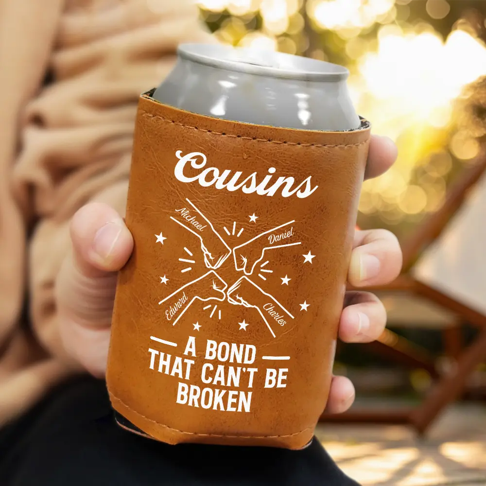 Brothers A Bond That Can't Be Broken - Personalized Leather Can Cooler - Image 3