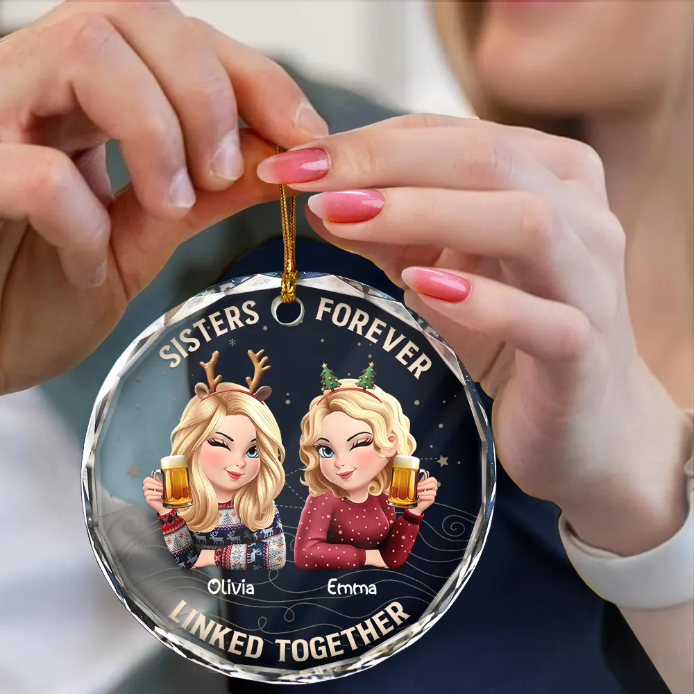 Brothers & Sisters Forever Linked Together - Personalized Circle Glass Ornament - Image 4