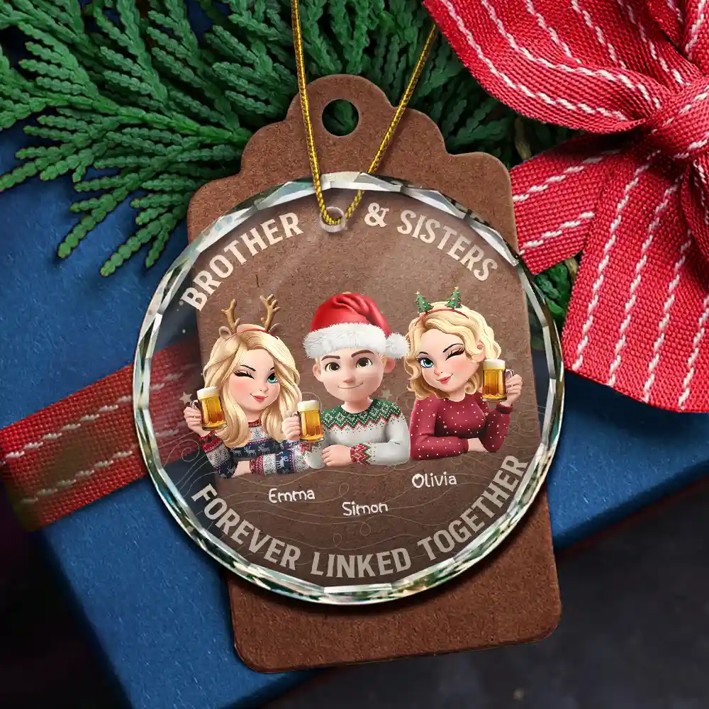Brothers & Sisters Forever Linked Together - Personalized Circle Glass Ornament - Image 5