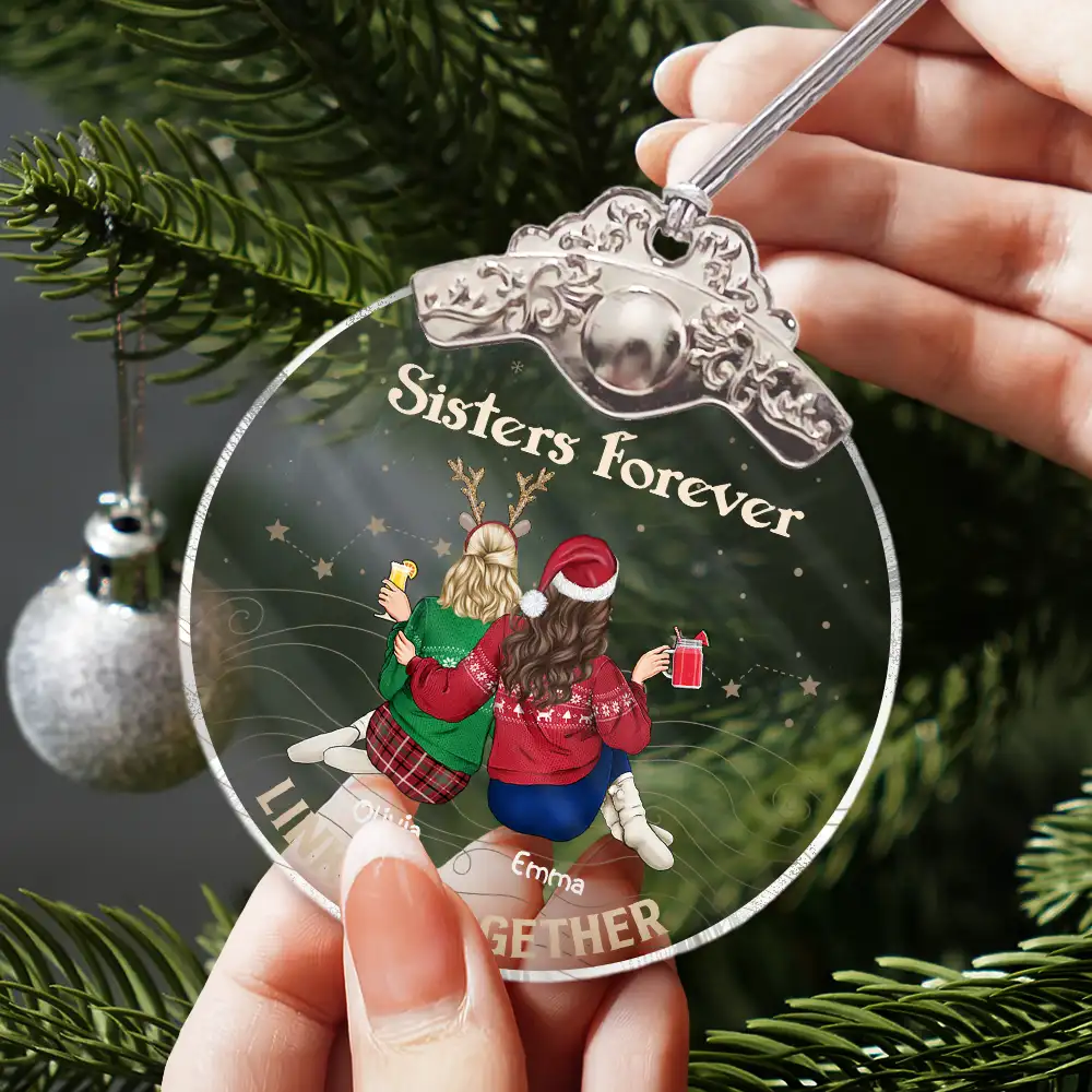 Brothers & Sisters Forever Linked Together - Personalized Glass Ornament With Silver Cap - Image 3