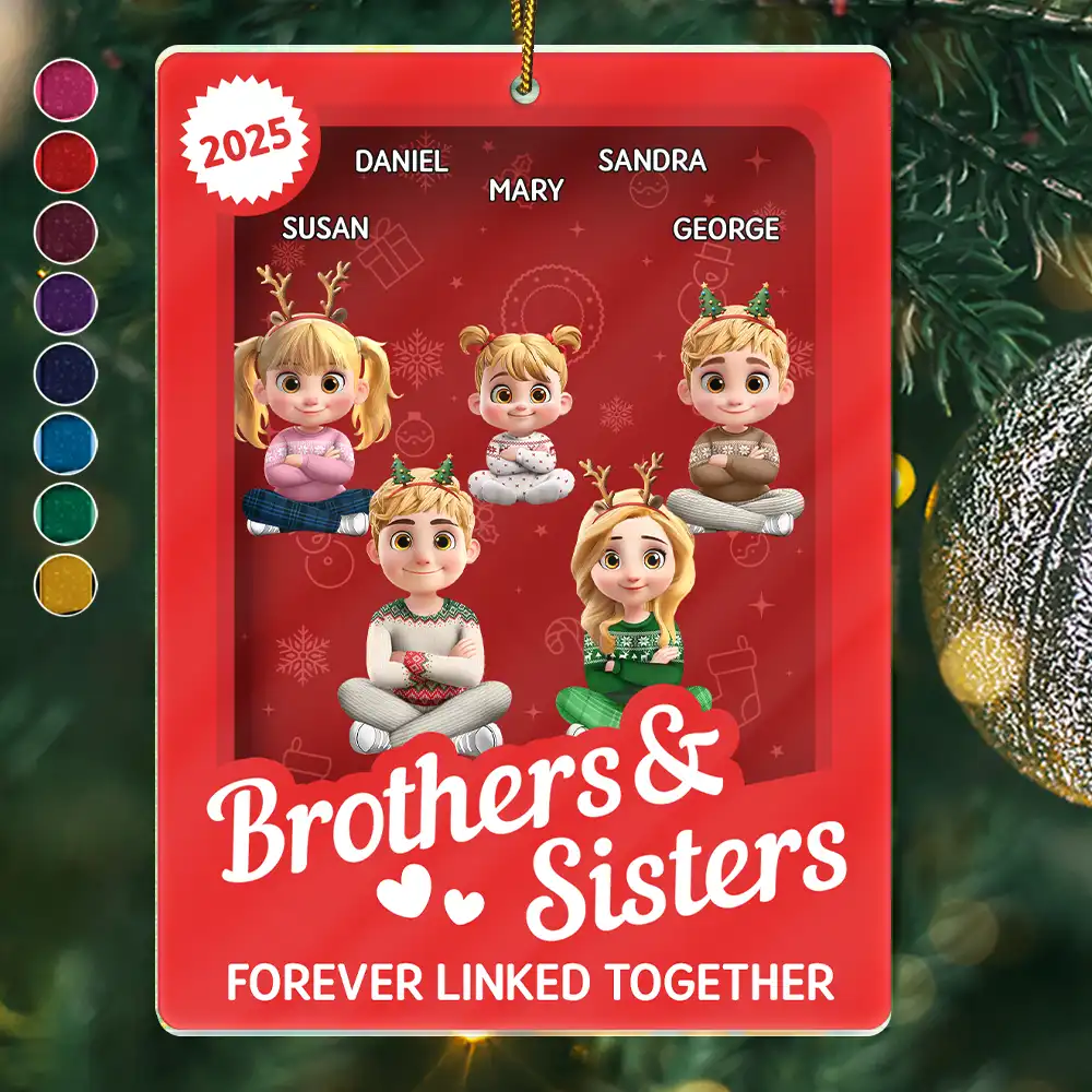Brothers & Sisters Forever Linked Together Toy Box - Personalized Custom Shaped Acrylic Ornament - Image 2