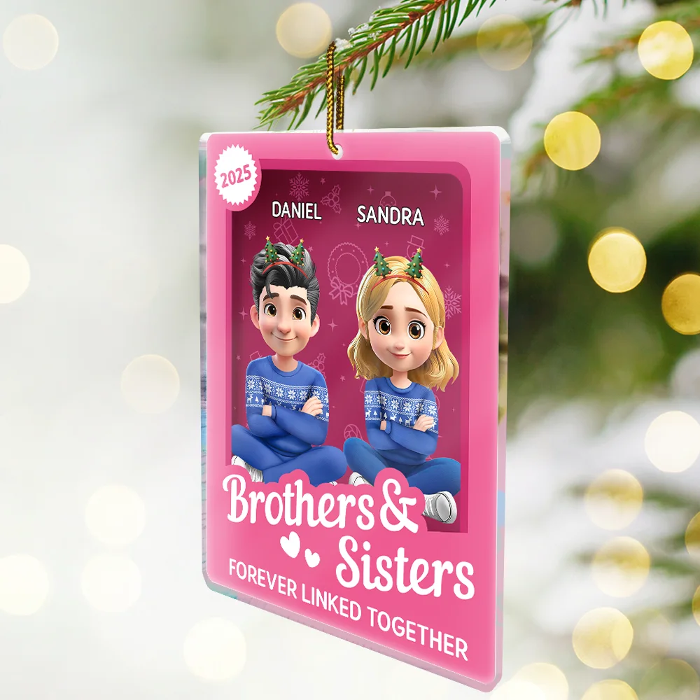 Brothers & Sisters Forever Linked Together Toy Box - Personalized Custom Shaped Acrylic Ornament - Image 3