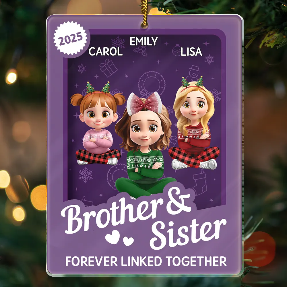 Brothers & Sisters Forever Linked Together Toy Box - Personalized Custom Shaped Acrylic Ornament - Image 4