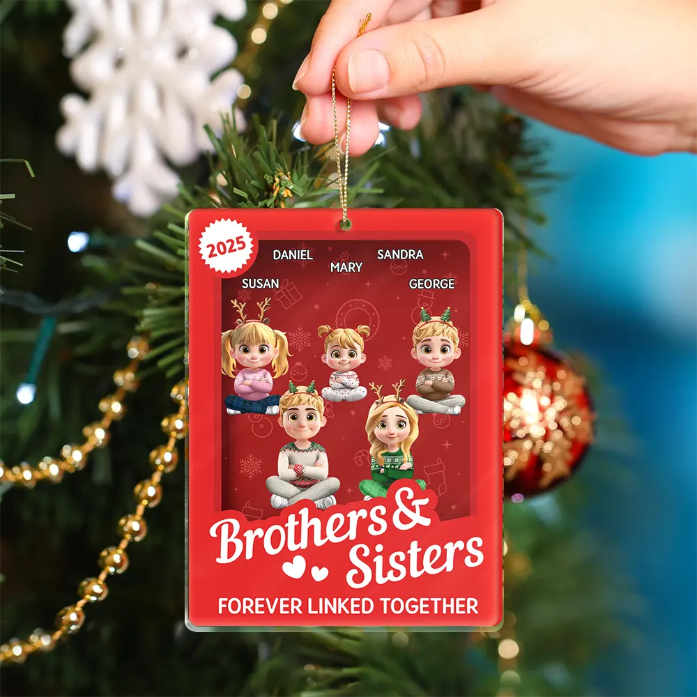 Brothers & Sisters Forever Linked Together Toy Box - Personalized Custom Shaped Acrylic Ornament - Image 5