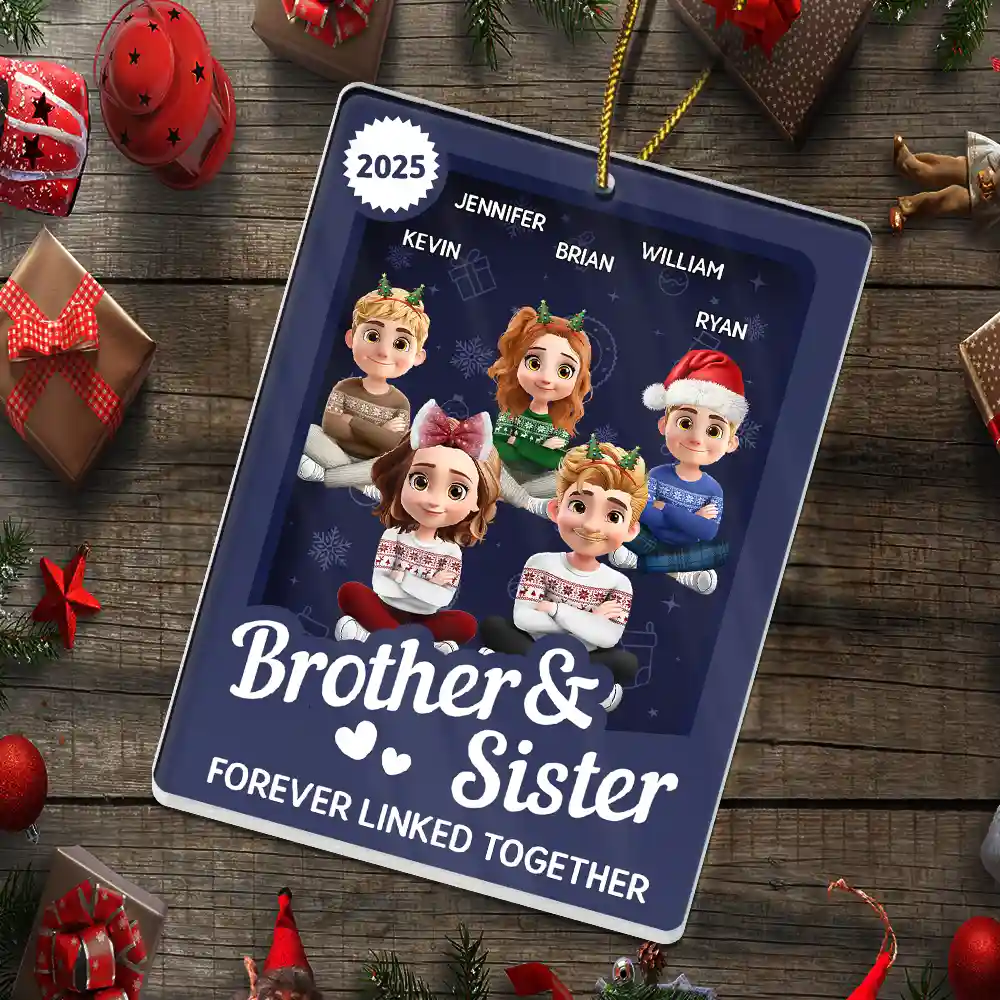 Brothers & Sisters Forever Linked Together Toy Box - Personalized Custom Shaped Acrylic Ornament - Image 6