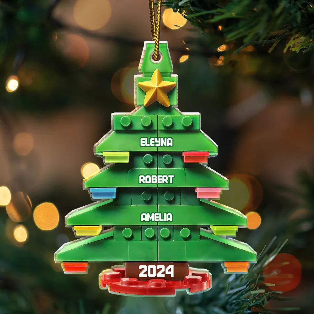 Building Block Christmas Tree Custom Name - Personalized Custom Shaped Acrylic Ornament - Image 3