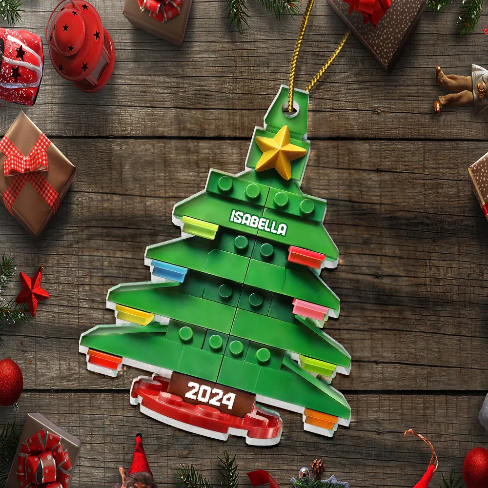Building Block Christmas Tree Custom Name - Personalized Custom Shaped Acrylic Ornament - Image 5