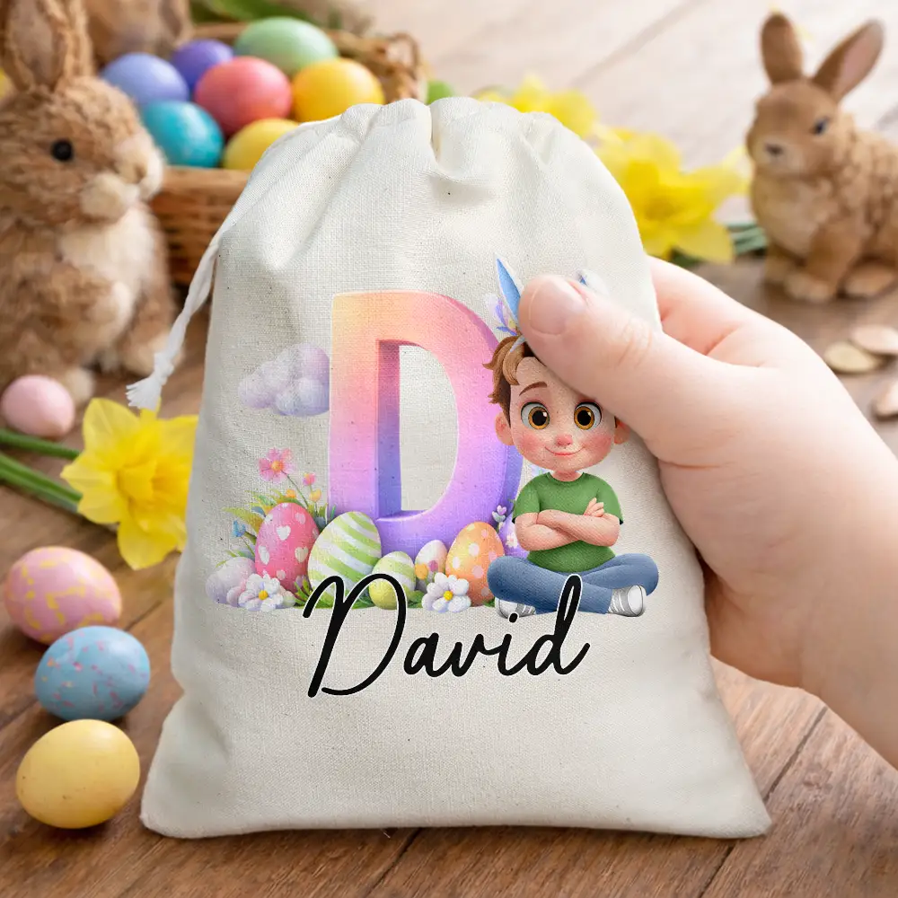 Bunny Ears Kids Sitting With Alphabet - Personalized Favor Bag - Image 2
