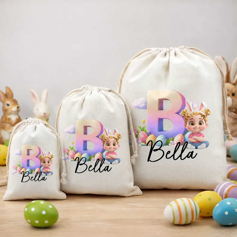 Bunny Ears Kids Sitting With Alphabet - Personalized Favor Bag - Image 3