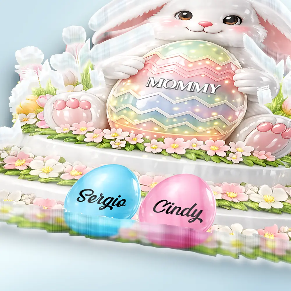 Bunny Grandma And Grandkids 3D Inflated Effect Printed - Personalized Custom Shaped Acrylic Plaque - Image 3