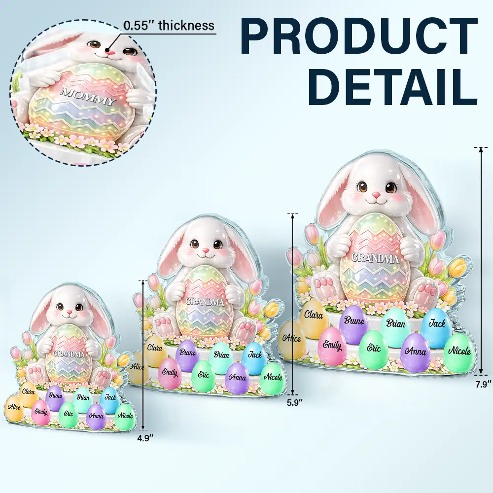 Bunny Grandma And Grandkids 3D Inflated Effect Printed - Personalized Custom Shaped Acrylic Plaque - Image 5
