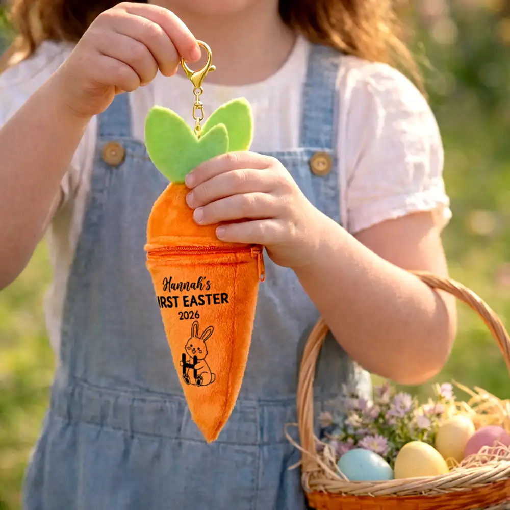 Bunny Holding Alphabet Letters - Personalized Plush Reversible Carrot Bunny Keychain - Image 4