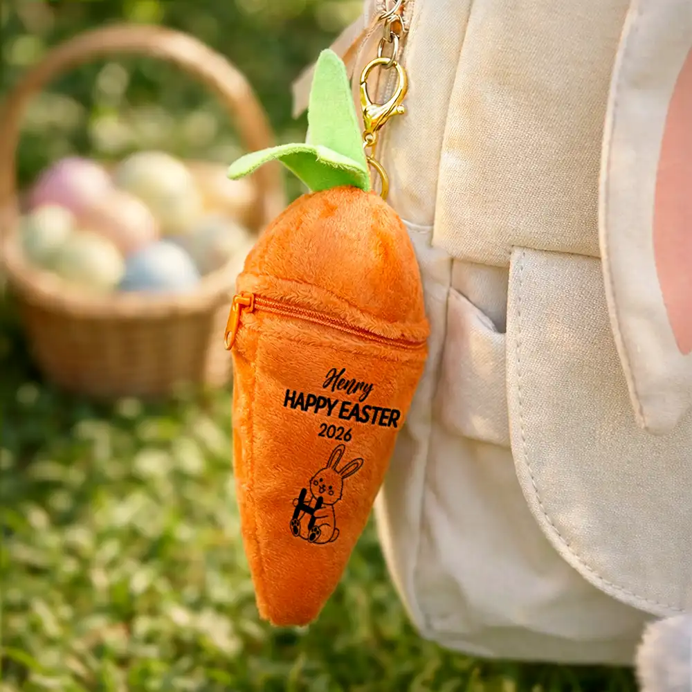 Bunny Holding Alphabet Letters - Personalized Plush Reversible Carrot Bunny Keychain - Image 6