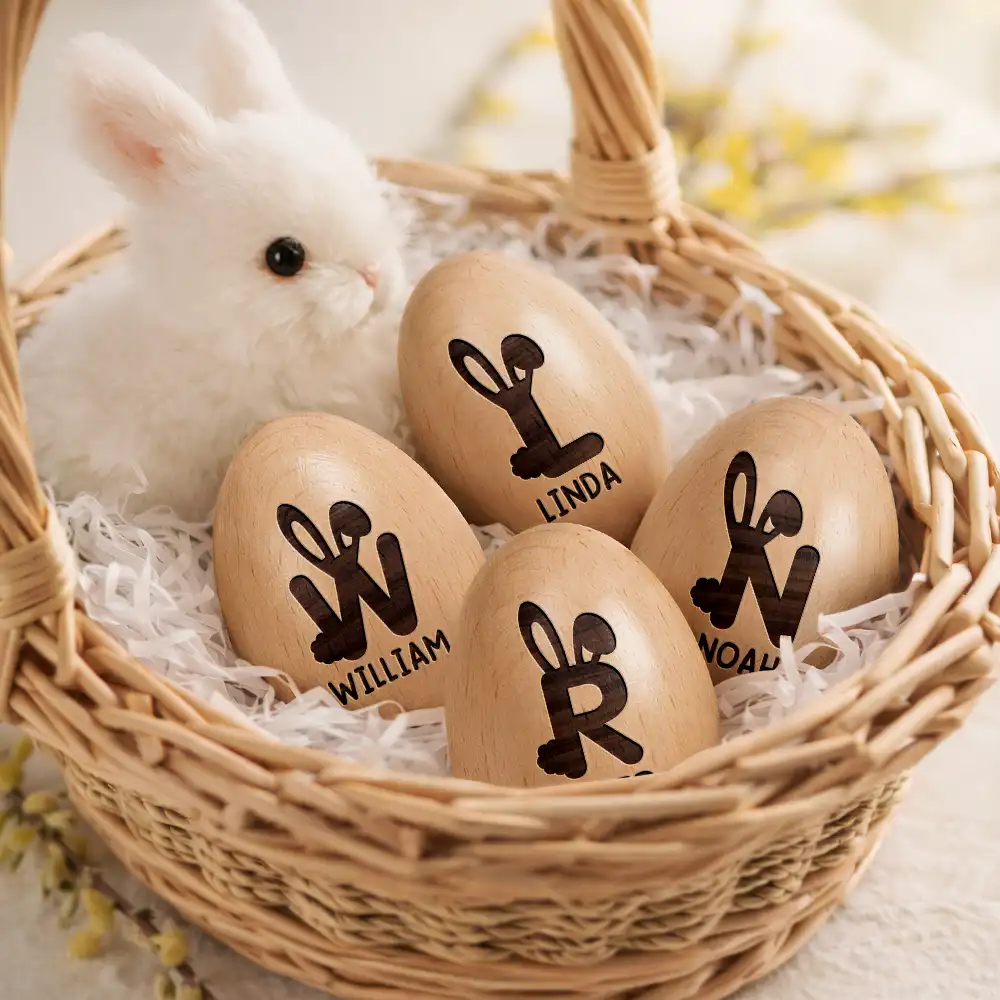 Bunny Monogram Letter - Personalized Musical Wooden Easter Egg Shaker - Image 3