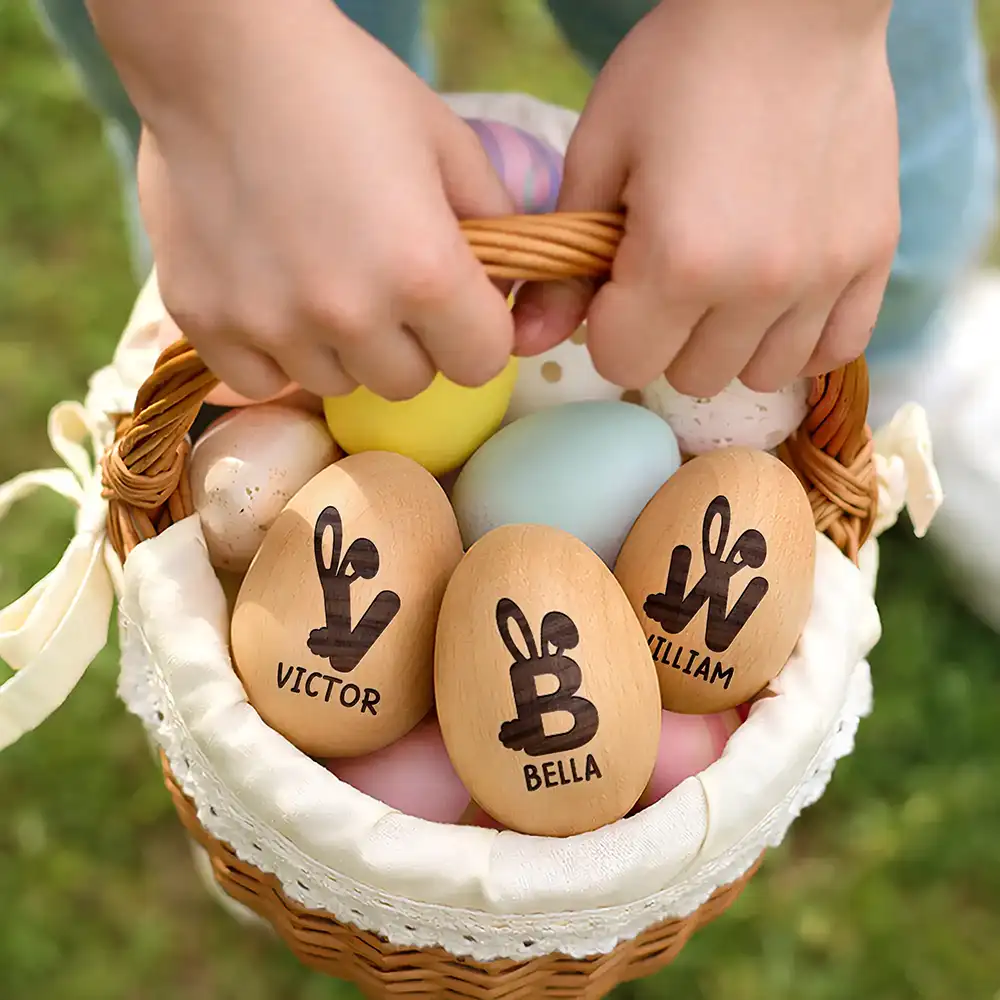 Bunny Monogram Letter - Personalized Musical Wooden Easter Egg Shaker - Image 6