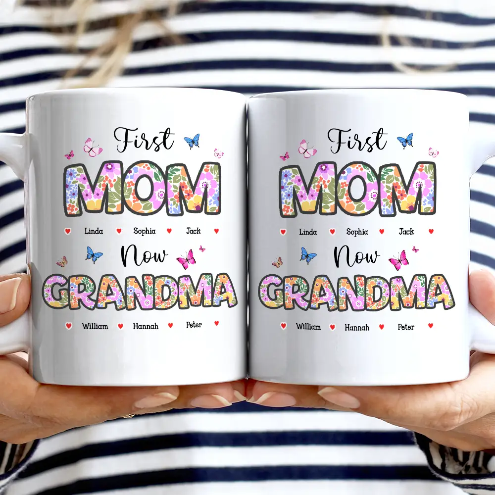 Butterfly Flower Title First Mom Now Grandma - Personalized Mug - Image 2