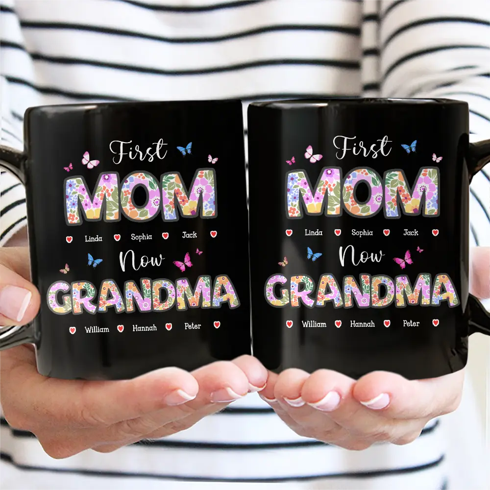 Butterfly Flower Title First Mom Now Grandma - Personalized Mug - Image 3