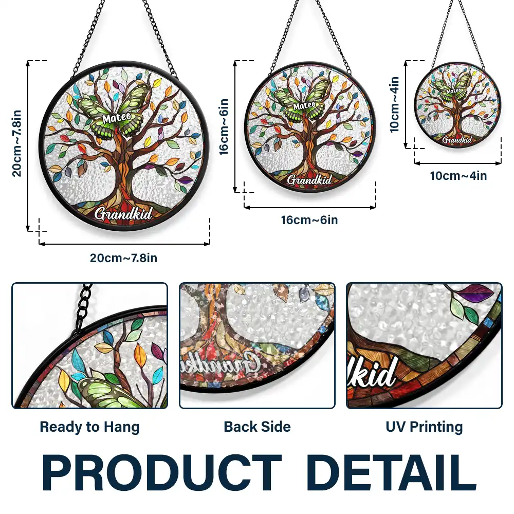 Butterfly Grandkids Tree - Personalized Stained Glass Window Hanging Suncatcher - Image 3