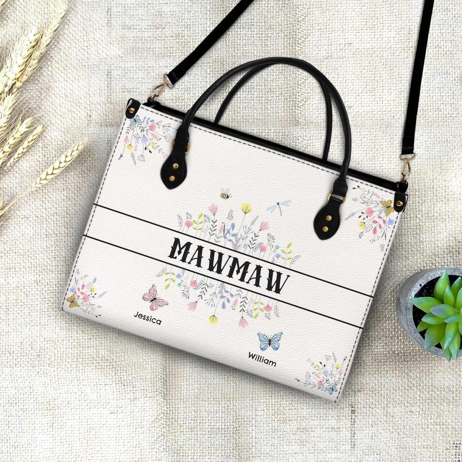 Butterfly Grandma - Gift For Grandma - Personalized Leather Bag - Image 4