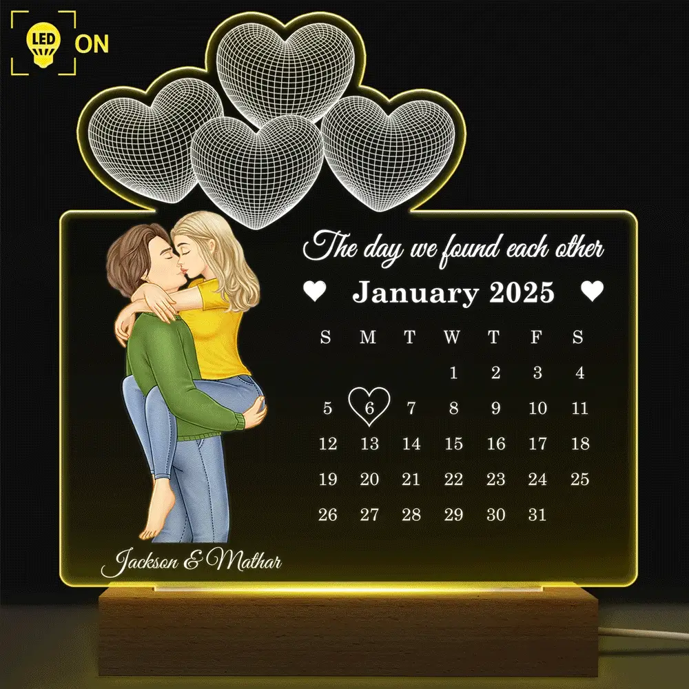 Calendar Couple Our First Anniversary Together - Personalized 3D Led Light Wooden Base - Image 2