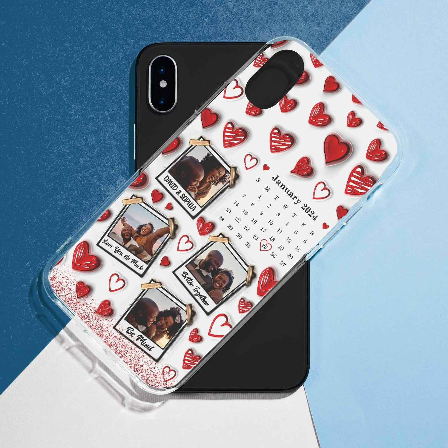 Calendar Custom Photo Couples - 3D Inflated Effect Printed Clear Phone Case, Personalized Clear Phone Case - Image 5