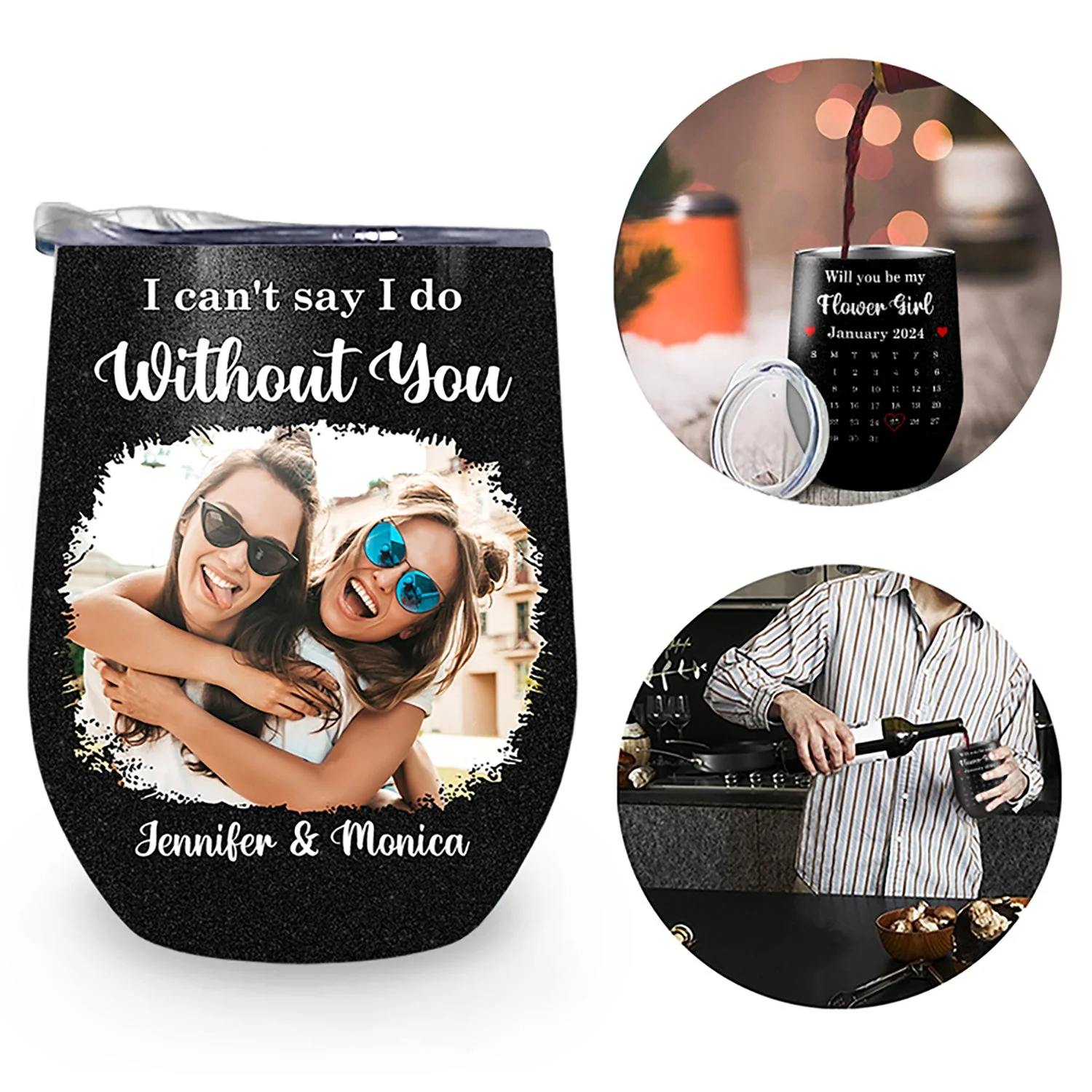 Calendar Custom Photo Save The Date - Gift For Bestie, Wedding Bridesmaid Proposal - Personalized Wine Tumbler - Image 2