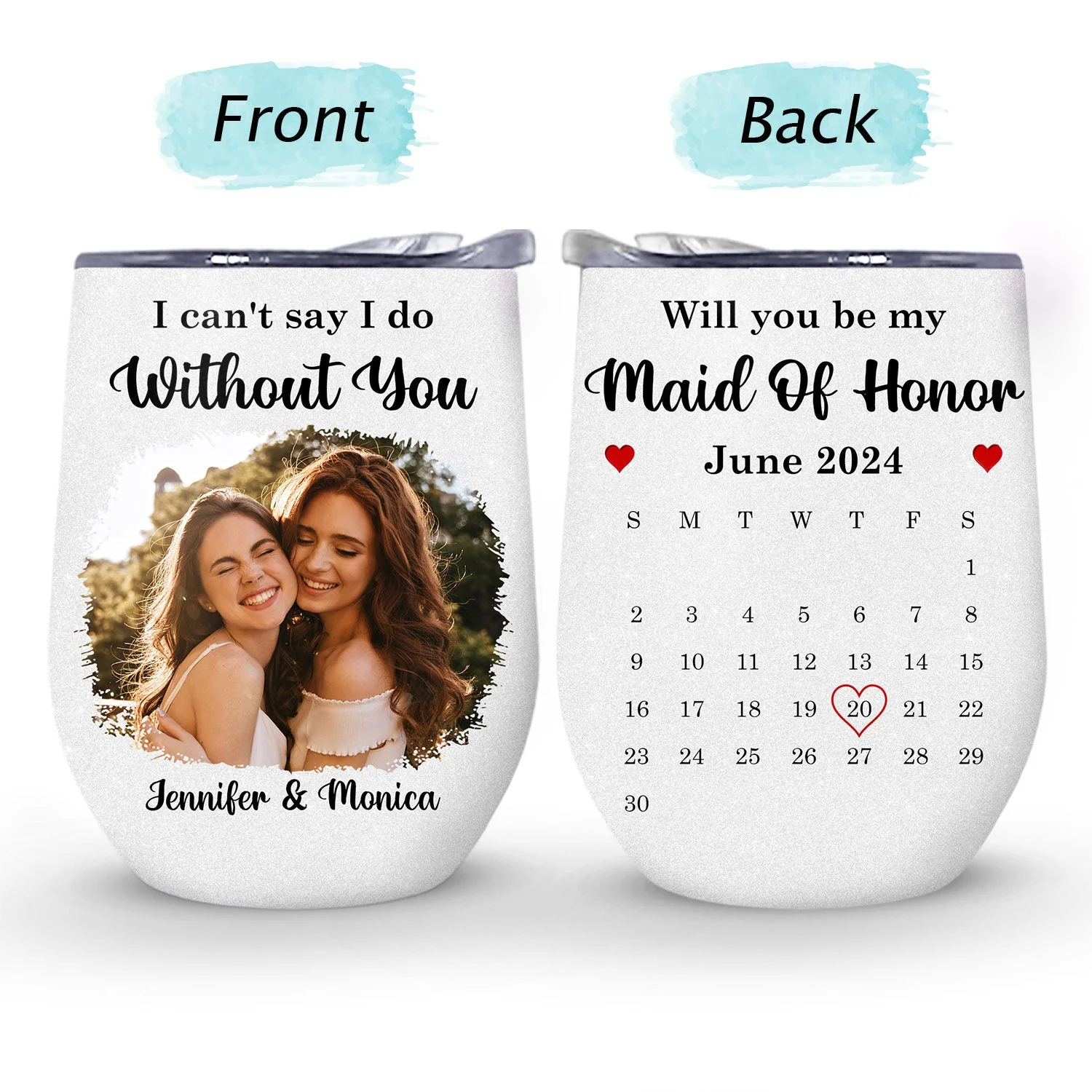 Calendar Custom Photo Save The Date - Gift For Bestie, Wedding Bridesmaid Proposal - Personalized Wine Tumbler - Image 4
