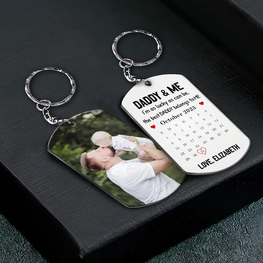 Calendar Custom Photo The Best Daddy Belongs To Me - Personalized Aluminum Keychain - Image 2