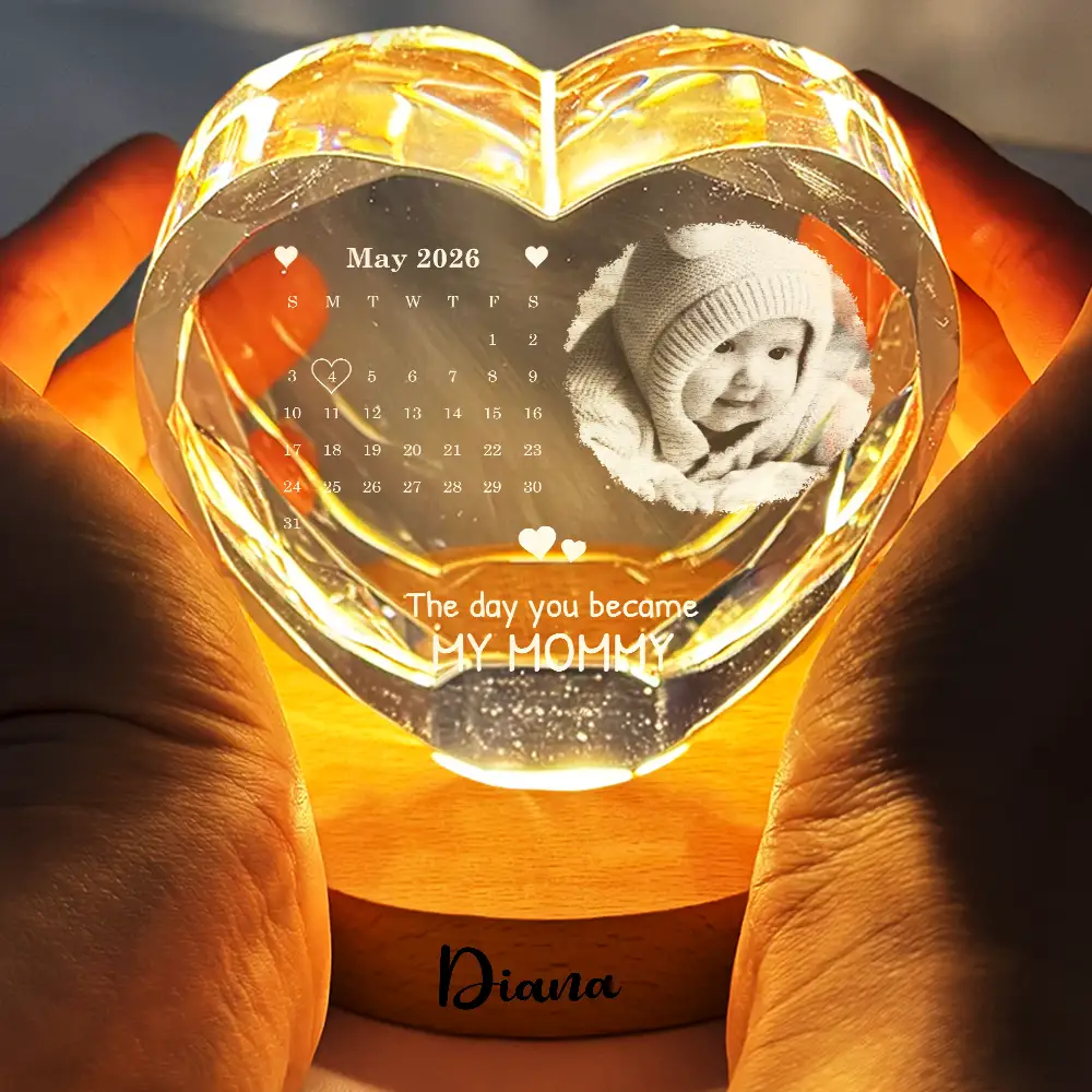 Calendar Custom Photo The Day You Became My Mommy Daddy - Personalized Crystal Heart Shaped Lamp - Image 4