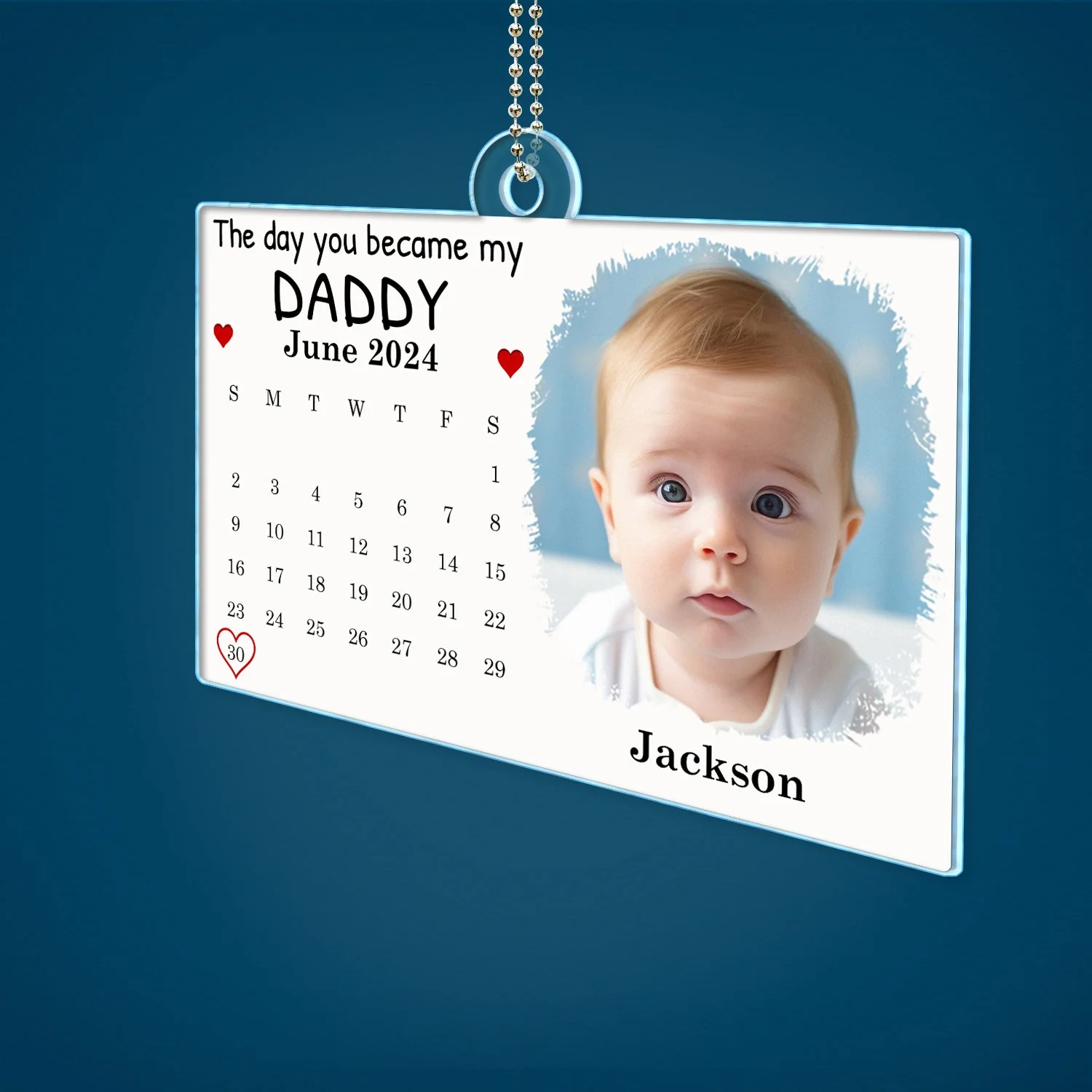 Calendar Custom Photo The Day You Became My Mommy - Gift For Mother, Father - Personalized Acrylic Car Hanger - Image 2