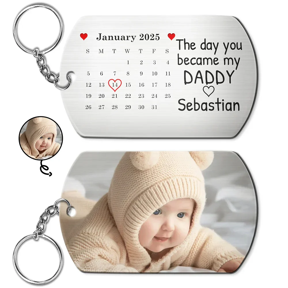 Calendar Custom Photo The Day You Became My Mommy - Gift For Mother, Father - Personalized Aluminum Keychain - Image 2