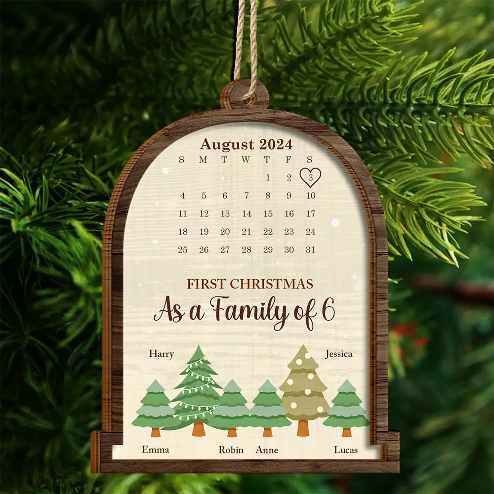Calendar First Christmas As A Family Of Three - Personalized 2-Layered Wooden Ornament - Image 4