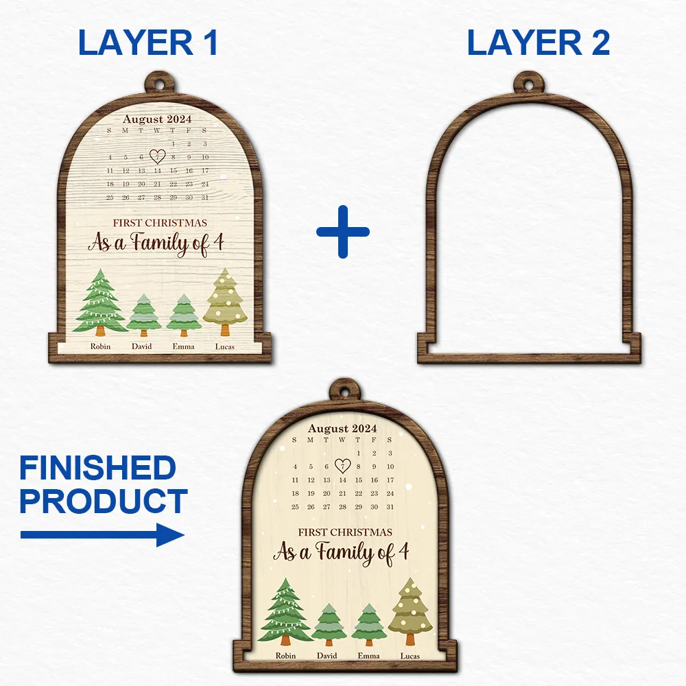 Calendar First Christmas As A Family Of Three - Personalized 2-Layered Wooden Ornament - Image 6