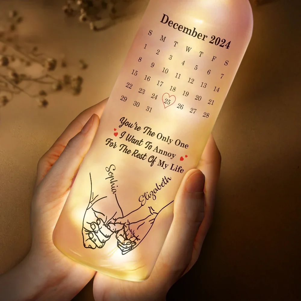 Calendar Hand Holding Couple The Date It All Began - Personalized Bottle Light - Image 3