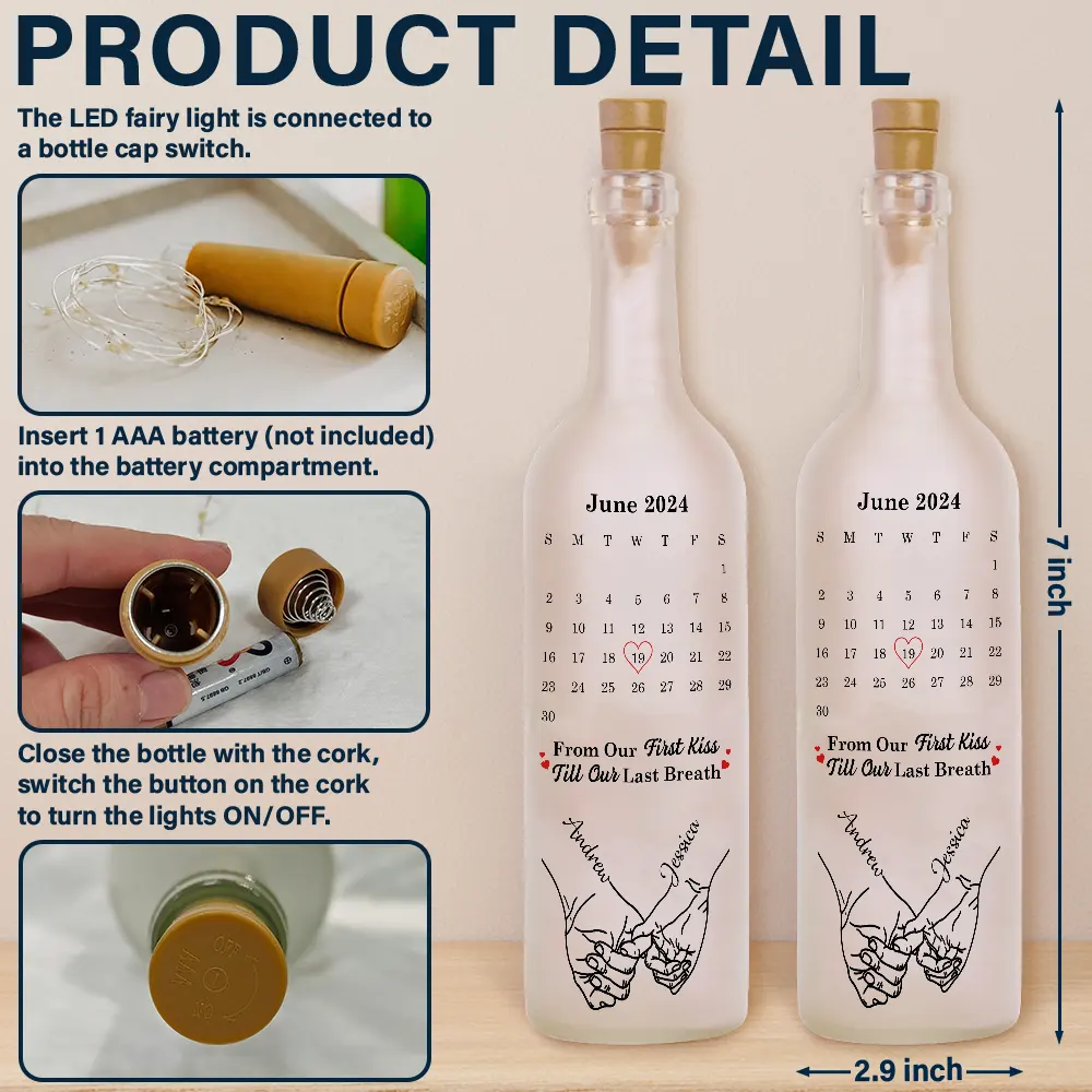 Calendar Hand Holding Couple The Date It All Began - Personalized Bottle Light - Image 4