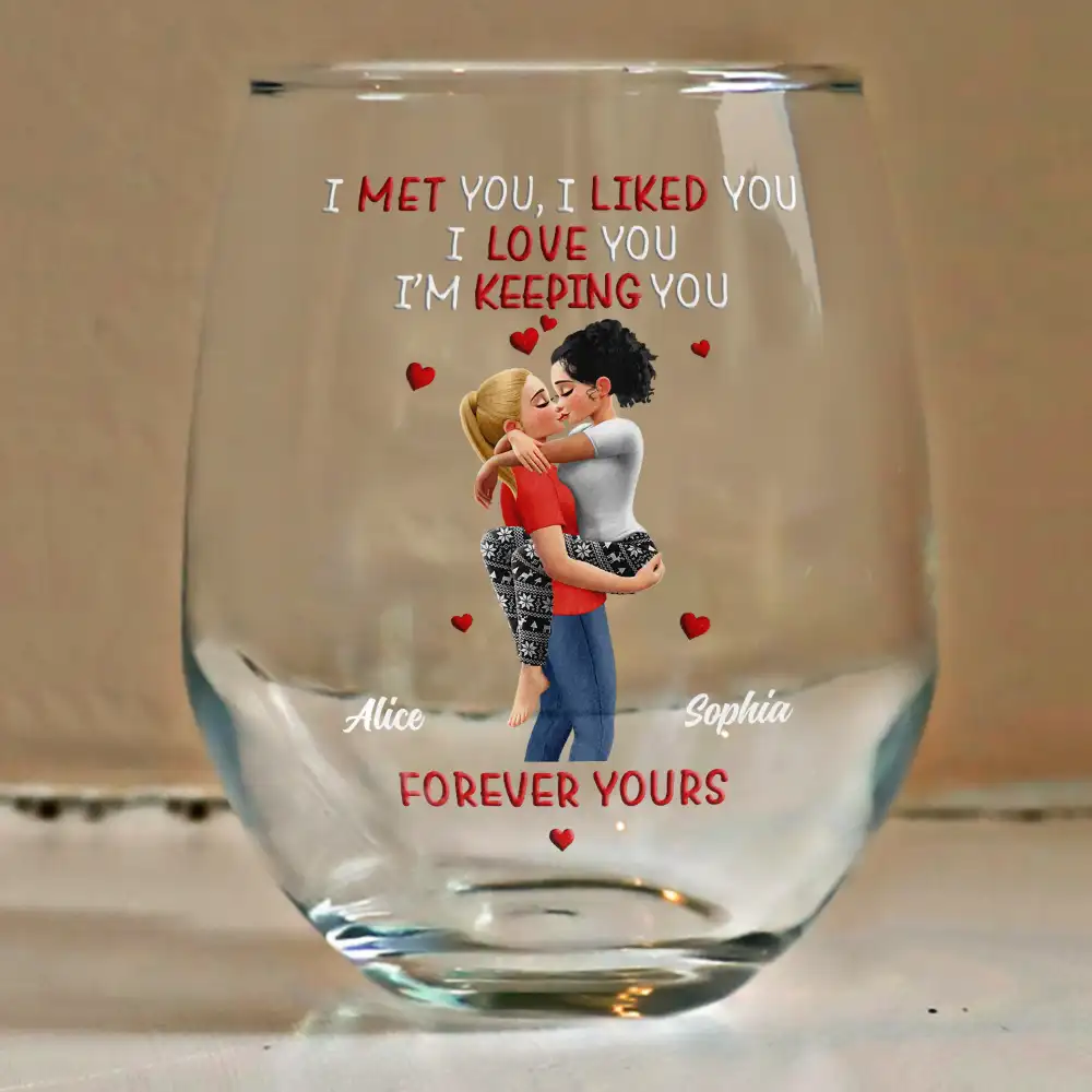 Calendar I Met You Liked You Love You Forever - Personalized Stemless Wine Glass - Image 4