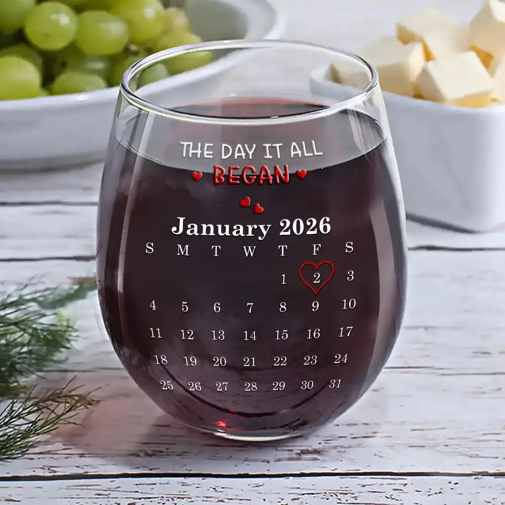 Calendar I Met You Liked You Love You Forever - Personalized Stemless Wine Glass - Image 5