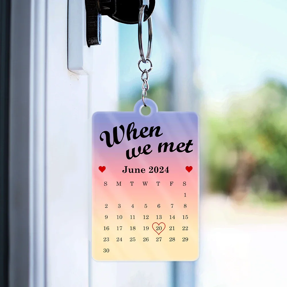 Calendar Kissing The Day Our Journey Began - Personalized Acrylic Keychain - Image 3
