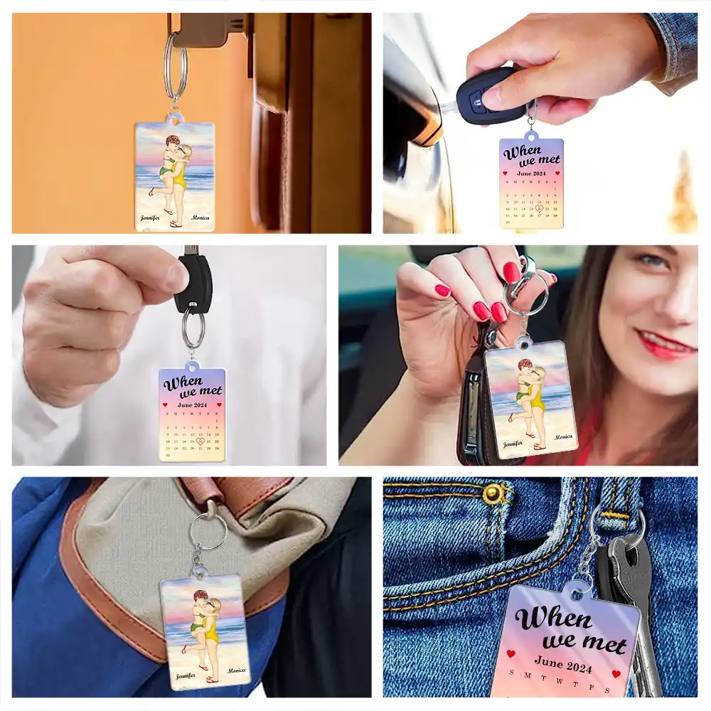 Calendar Kissing The Day Our Journey Began - Personalized Acrylic Keychain - Image 6