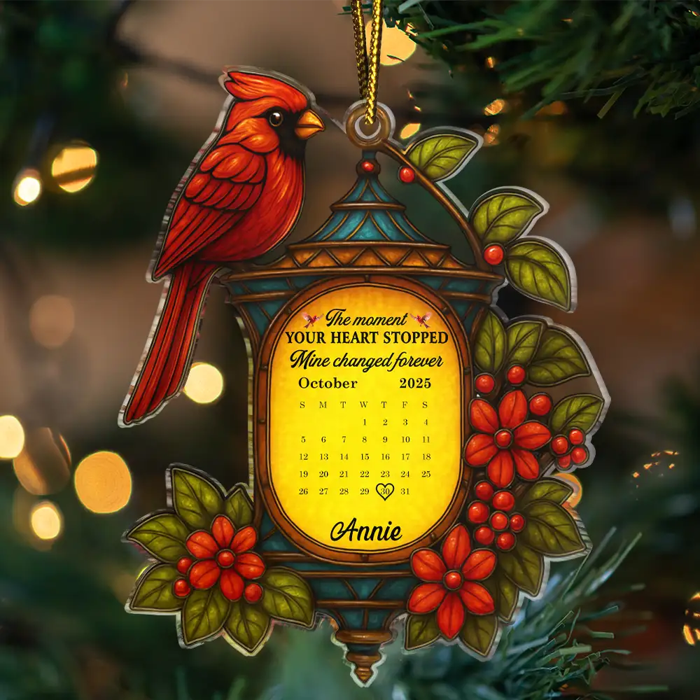 Calendar Memorial Christmas Lantern The Moment Your Heart Stopped - Personalized Custom Shaped Acrylic Ornament - Image 3