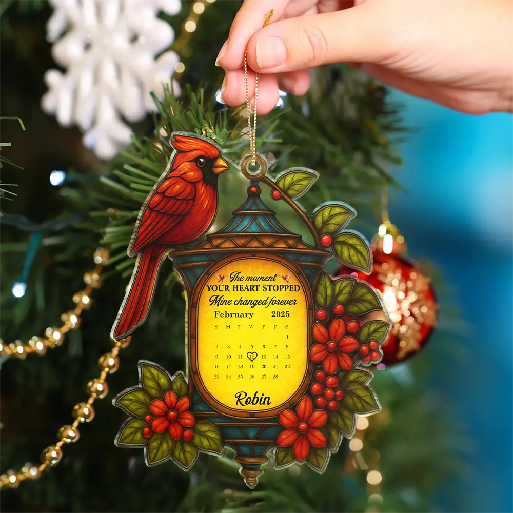 Calendar Memorial Christmas Lantern The Moment Your Heart Stopped - Personalized Custom Shaped Acrylic Ornament - Image 4