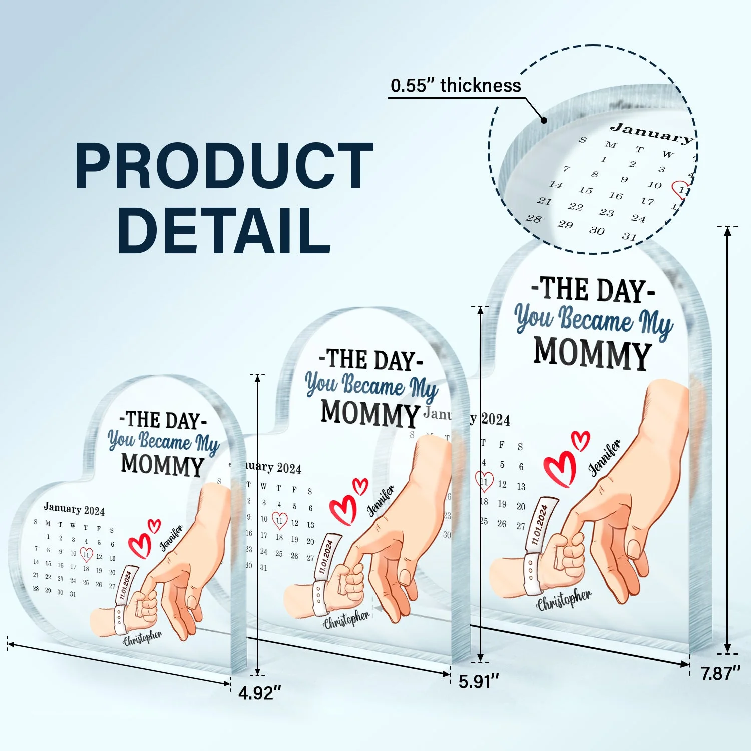 Calendar Mommy The Day You Became My Mommy - Gift For Mother - Personalized Heart Shaped Acrylic Plaque - Image 5