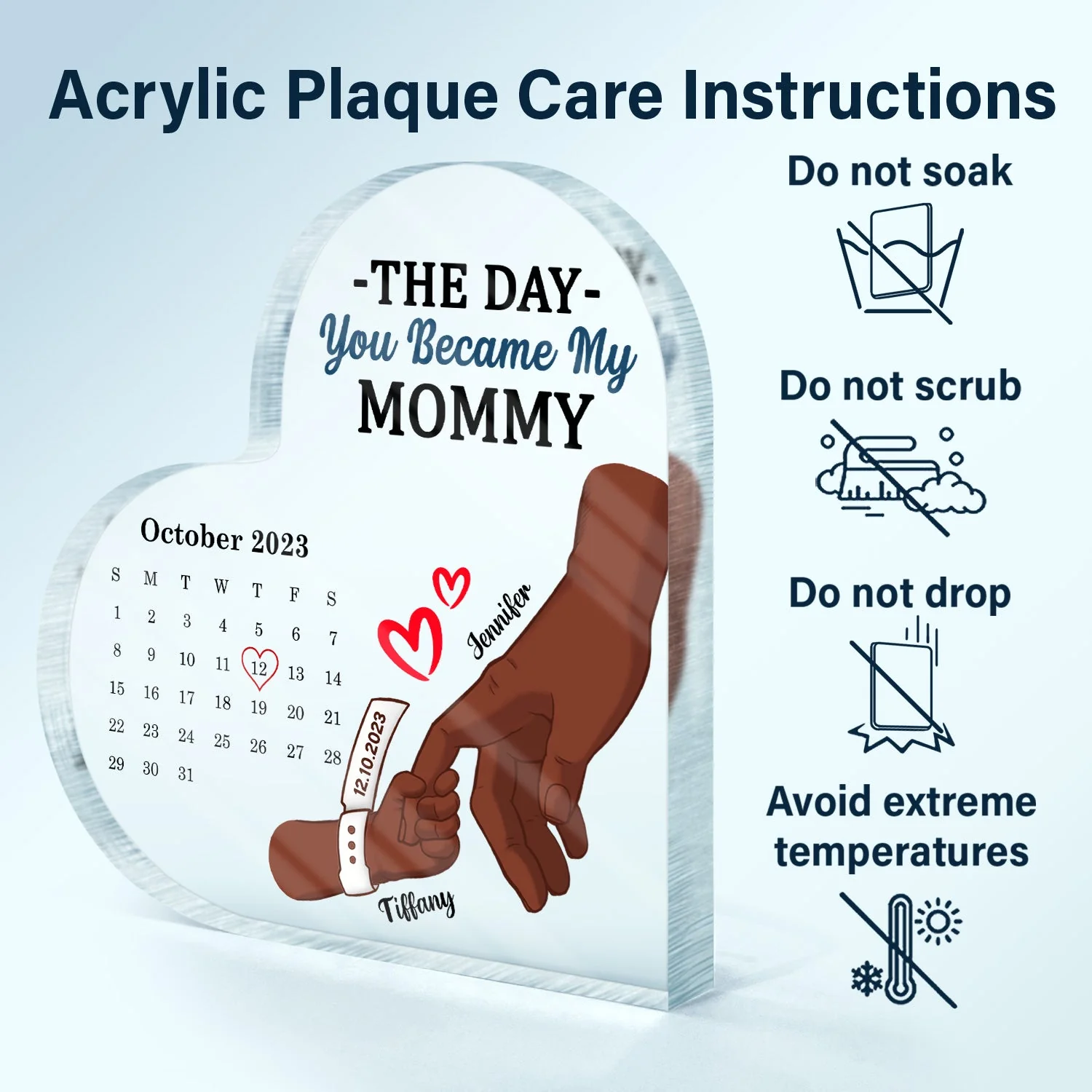 Calendar Mommy The Day You Became My Mommy - Gift For Mother - Personalized Heart Shaped Acrylic Plaque - Image 6