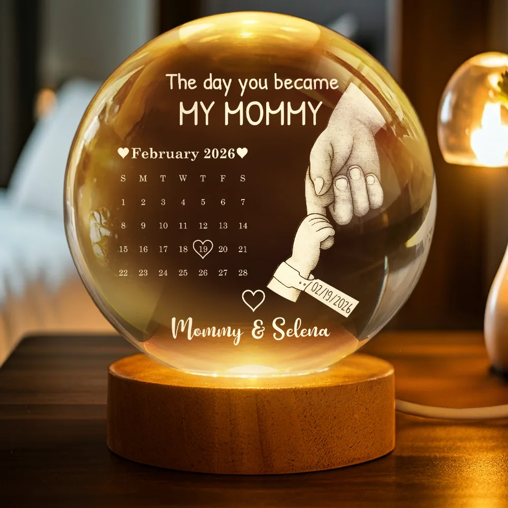 Calendar Our First Mother's Day Father's Day The Day You Became My Mom Dad - Personalized Crystal Globe Lamp - Image 2