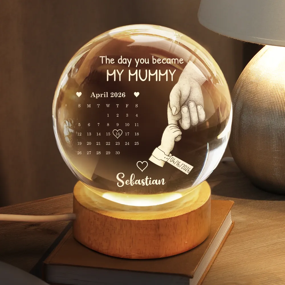 Calendar Our First Mother's Day Father's Day The Day You Became My Mom Dad - Personalized Crystal Globe Lamp - Image 3