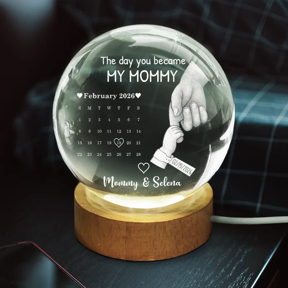Calendar Our First Mother's Day Father's Day The Day You Became My Mom Dad - Personalized Crystal Globe Lamp - Image 4