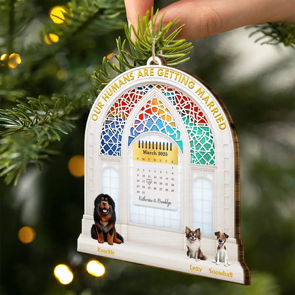 Calendar Our Humans Are Getting Married - Personalized Custom Shaped Wooden Ornament - Image 2