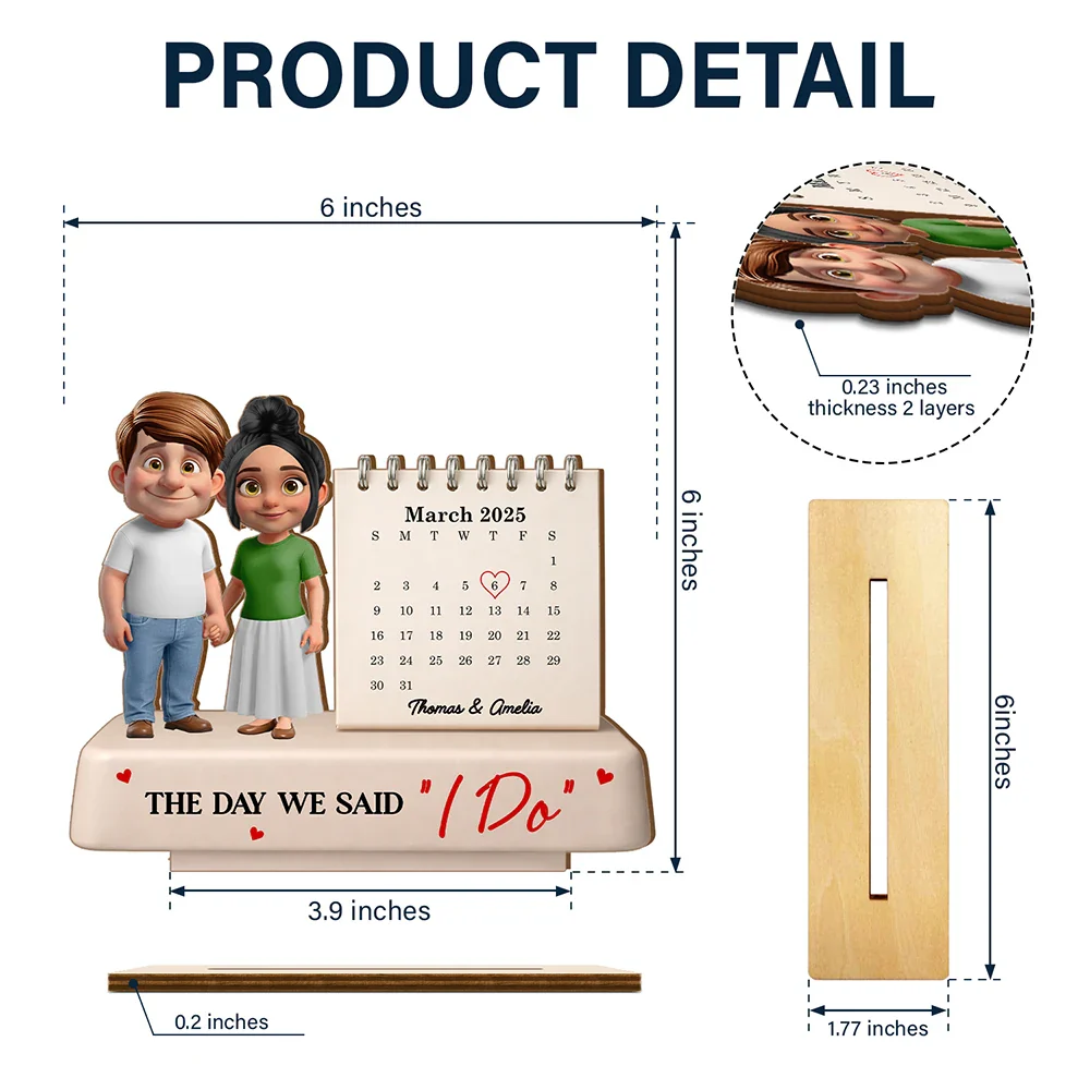 Calendar The Day Our Love Began - Personalized Custom Shaped 2-Layered Wooden Plaque - Image 4
